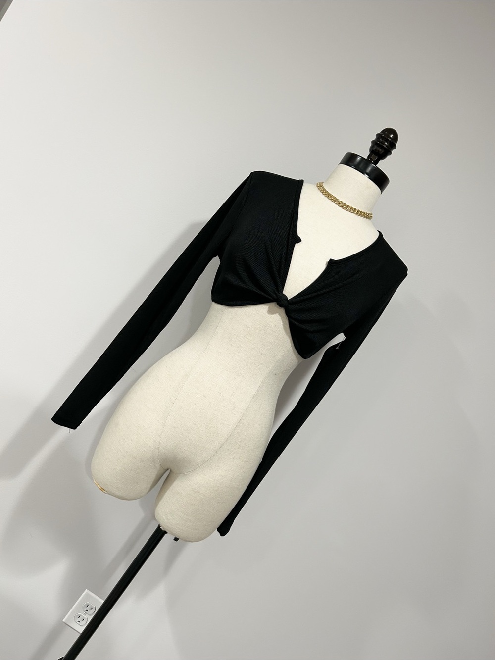 Princess Polly Black Knot-Front Long Sleeve Crop Top
